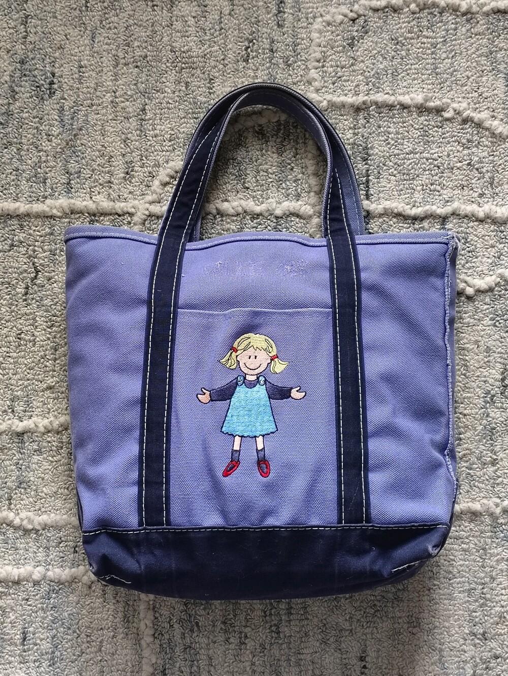 Vintage L.L. Bean Boat and Tote Canvas Bag - Purple/Navy Blonde Girl USA Made